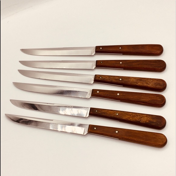(6)Vintage Craftsman Stainless Steel Compreg Wood Handle Steak Dinner Knives